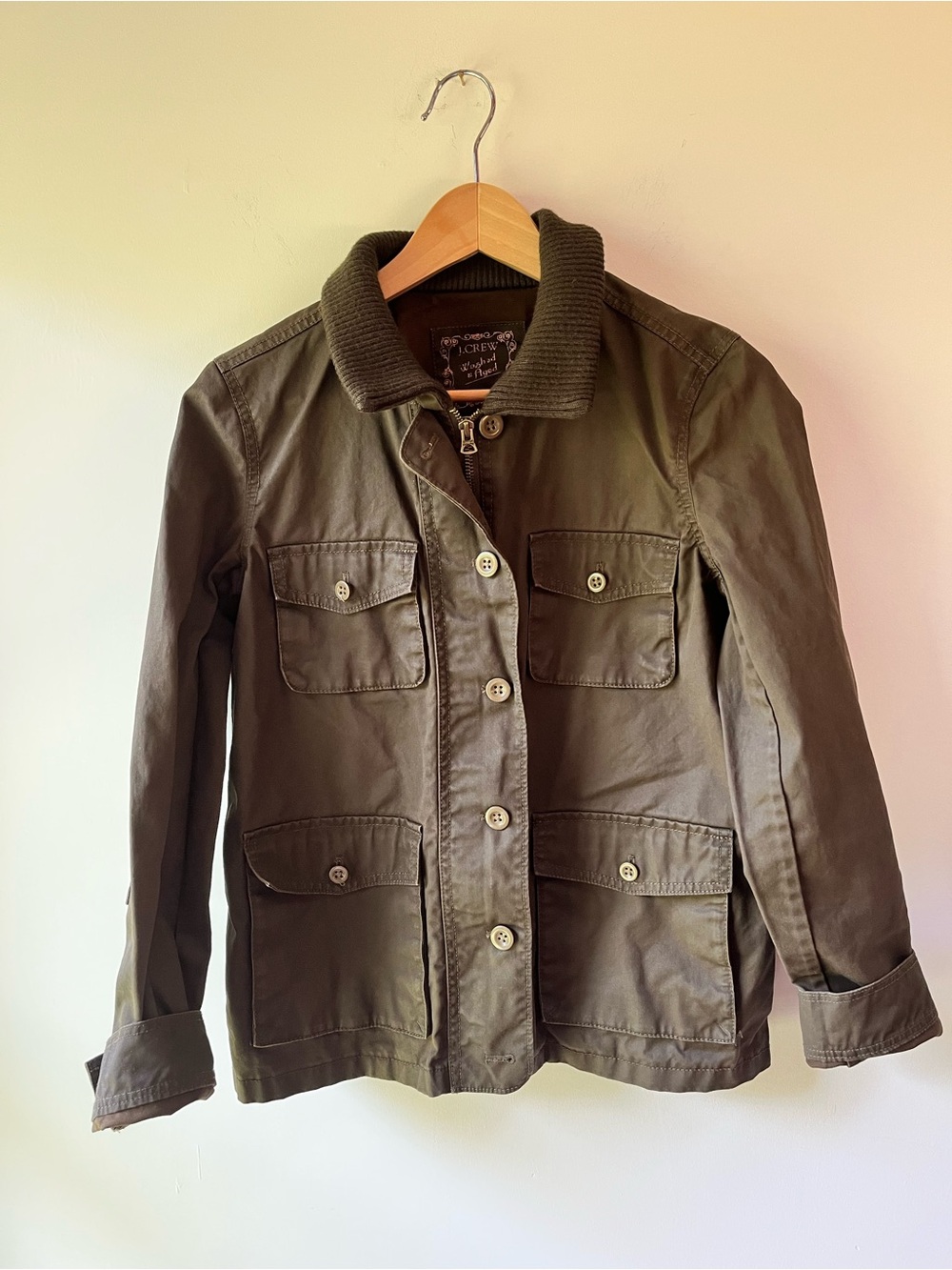 J. Crew Olive Green Utility Jacket with Ribbed Collar